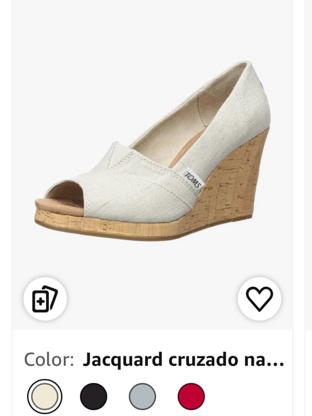 Toms Cream Canvas Cork Wedge Peep Toe Slip-On